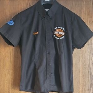 Ladies Harley-Davidson Black Button Down Staff Shirt with Embroidered Patches